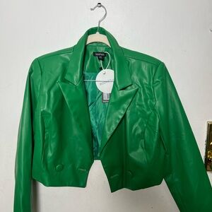 Boohoo Green Women's Cropped faux leather blazer